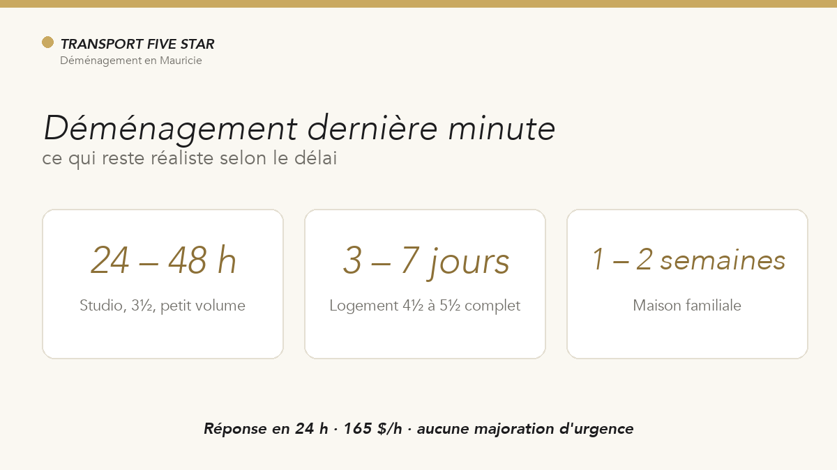 Déménagement dernière minute : ce qui reste réaliste selon le délai disponible
