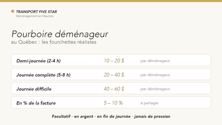 Pourboire à un déménageur au Québec : combien donner ?